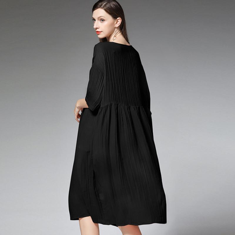 Plus Size Female Pleated Solid Color Midi Dress – Babakud