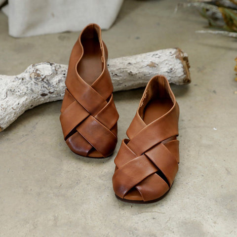 women's woven leather flats