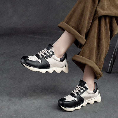 Spring Retro Patchwork Leather Casual Shoes Jan 2023 New Arrival 