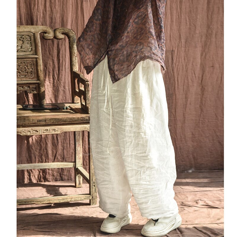 Spring Summer Double Layers Pleated Linen Pants – Babakud