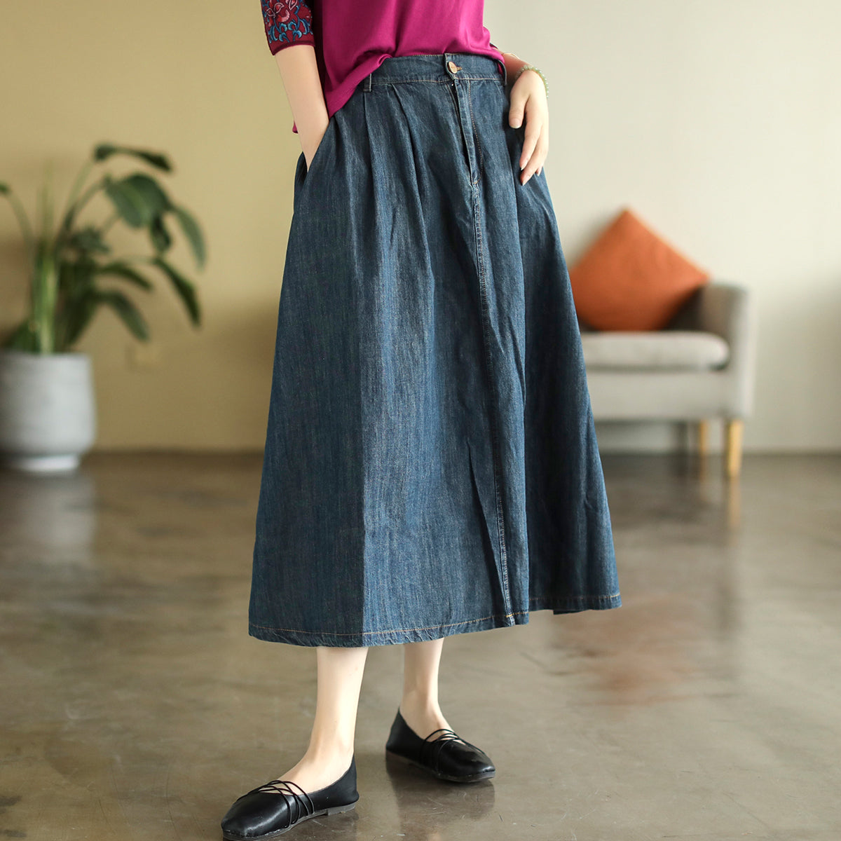 Summer Cotton Denim Retro A-Line High Waist Skirt – Babakud