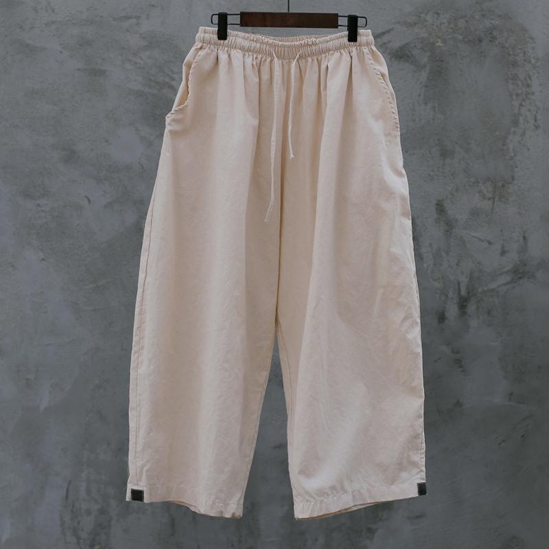Summer Spring Ramie Solid Sand Wash Ankle-Length Pants – Babakud