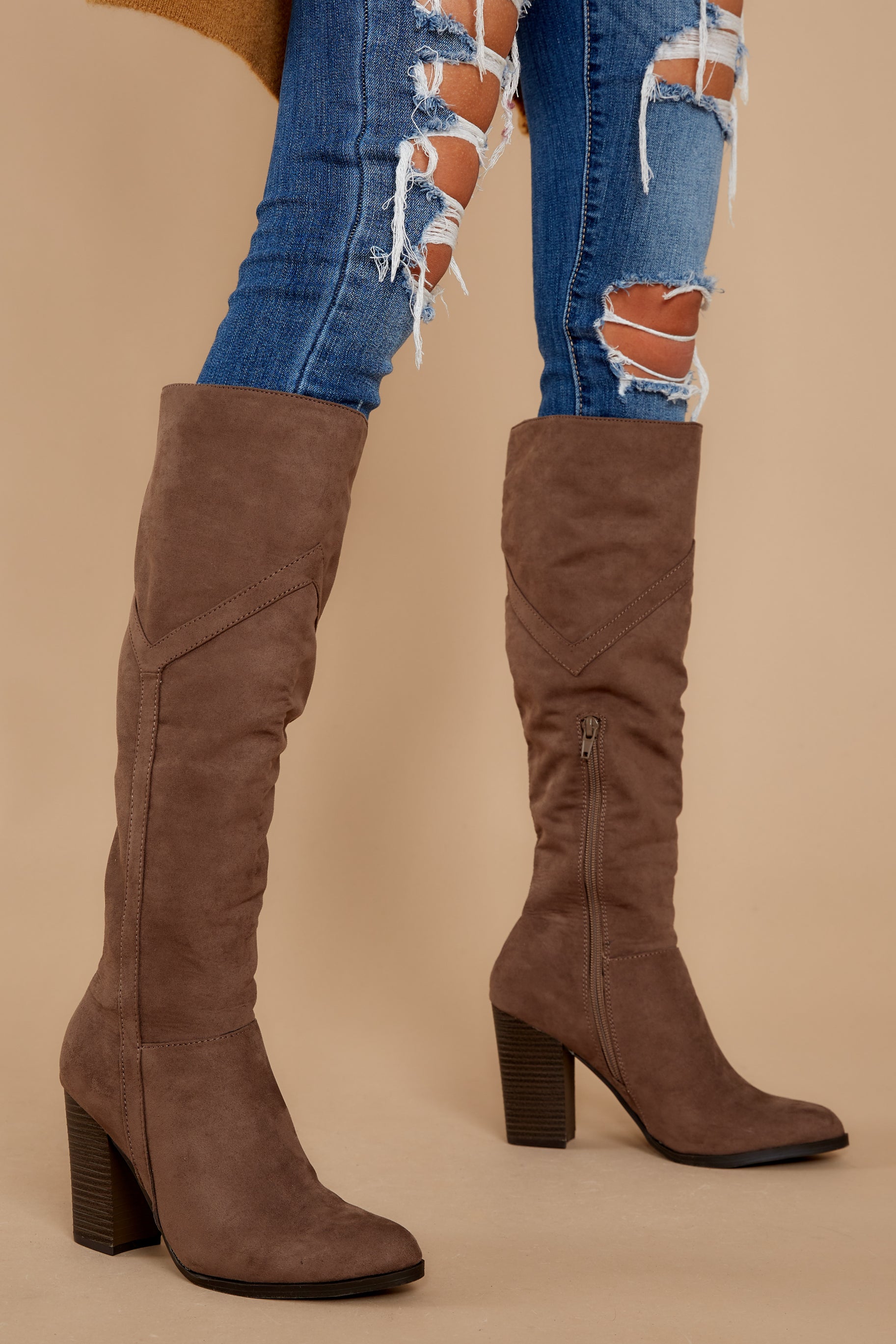 taupe boots knee high