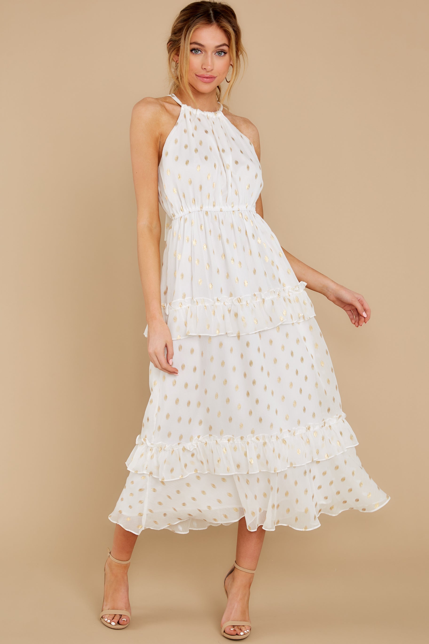 white midi polka dot dress