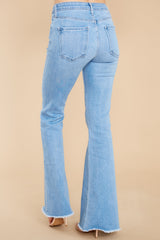 5 You Are Enough Light Wash Distressed Flared Jeans at reddress.com