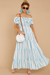 light blue off the shoulder maxi dress