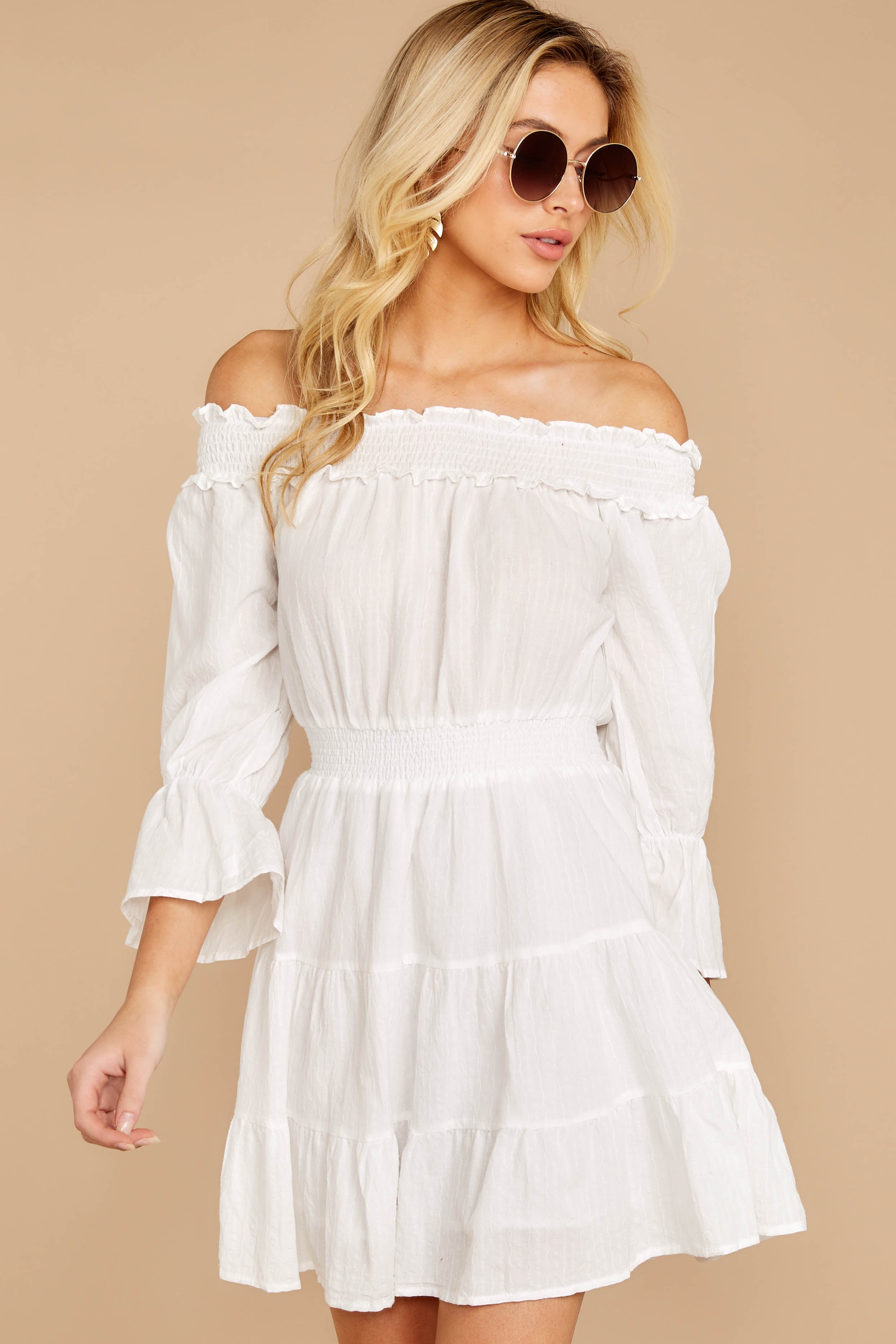 Cute White Off The Shoulder Dress - Long Sleeve Dress - Dress - $48.00 ...