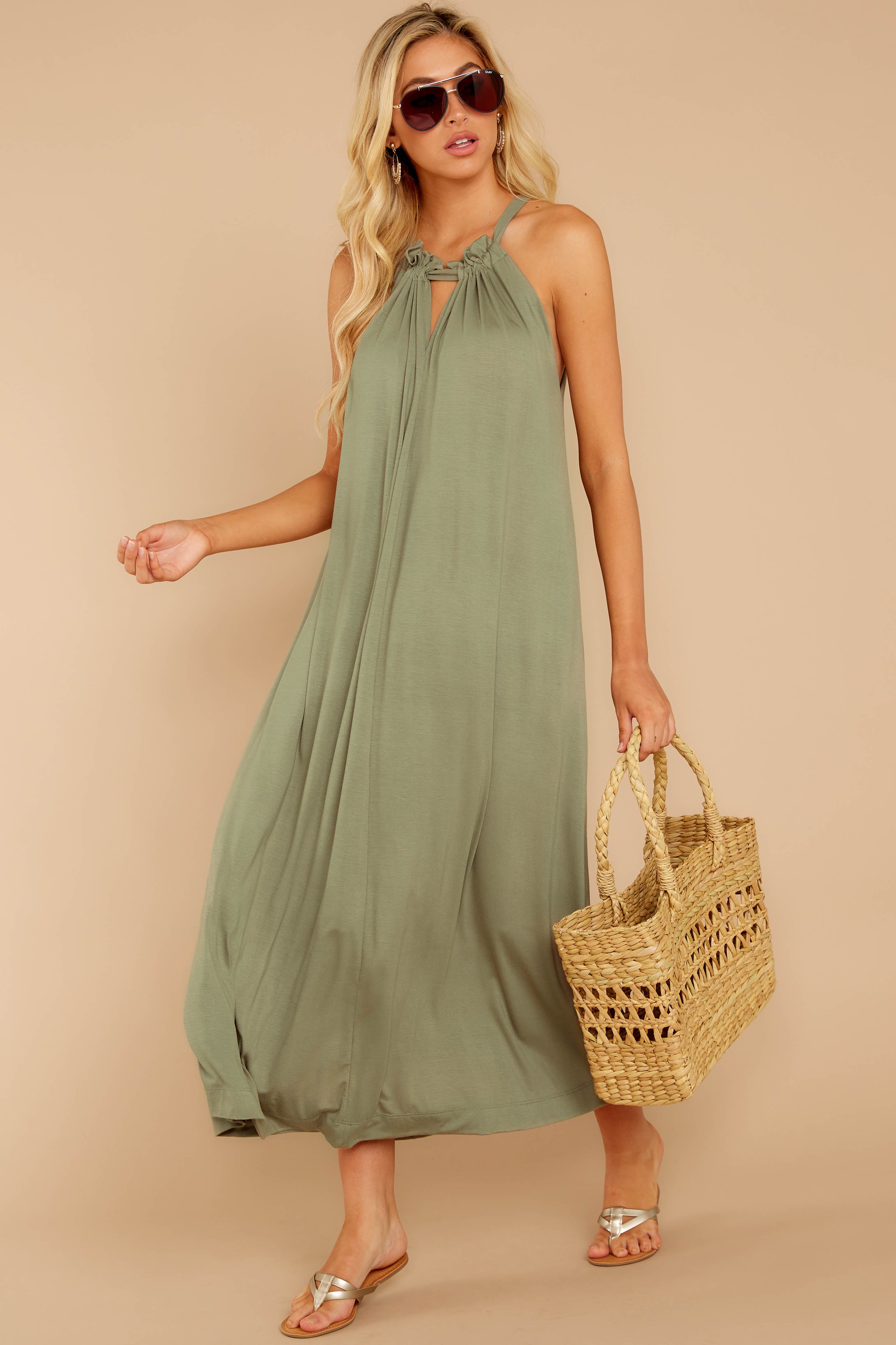 Cute Green Halter Midi Dress - Soft Sleeveless Midi - Dress - $40.00 ...