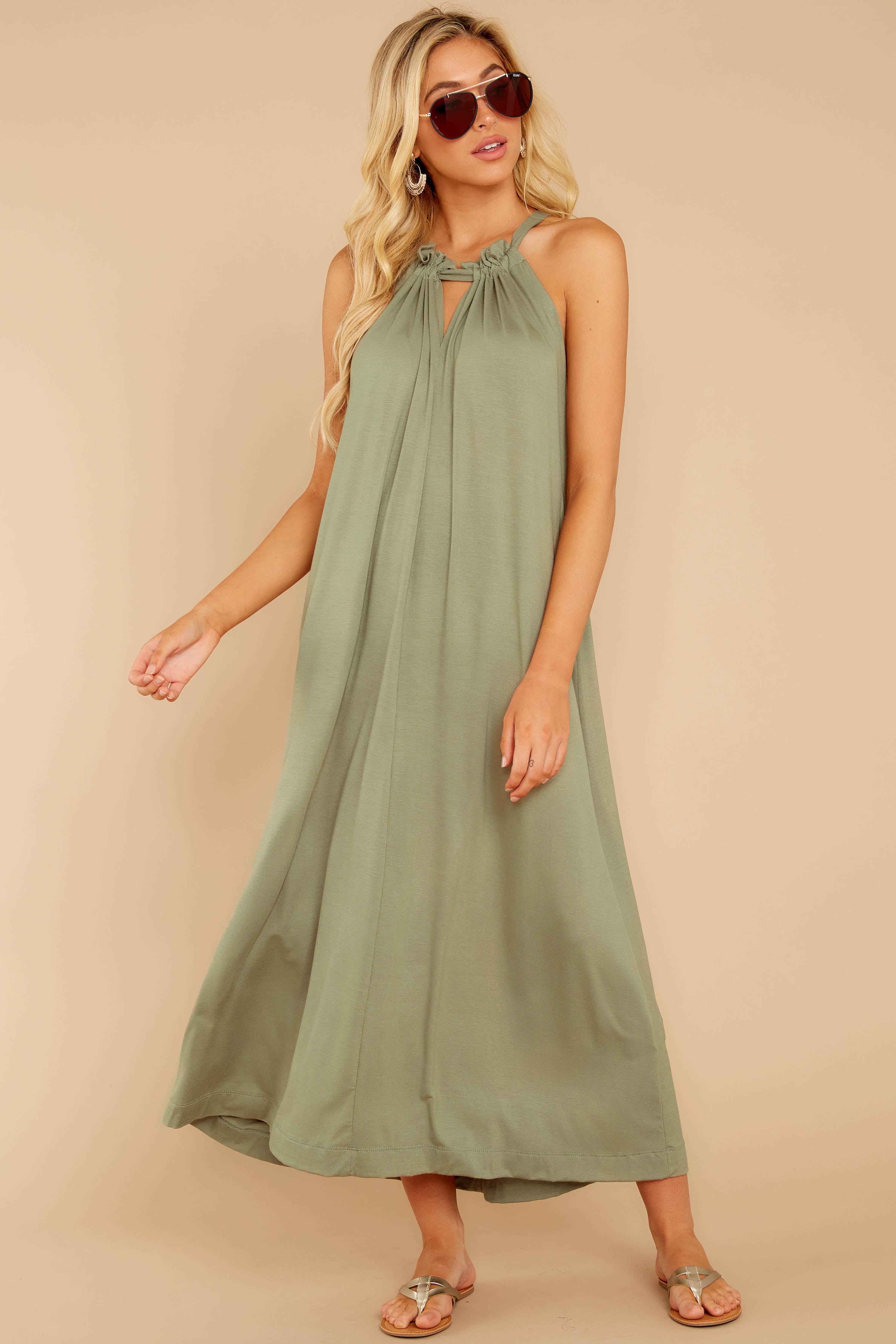 Cute Green Halter Midi Dress - Soft Sleeveless Midi - Dress - $40.00 ...