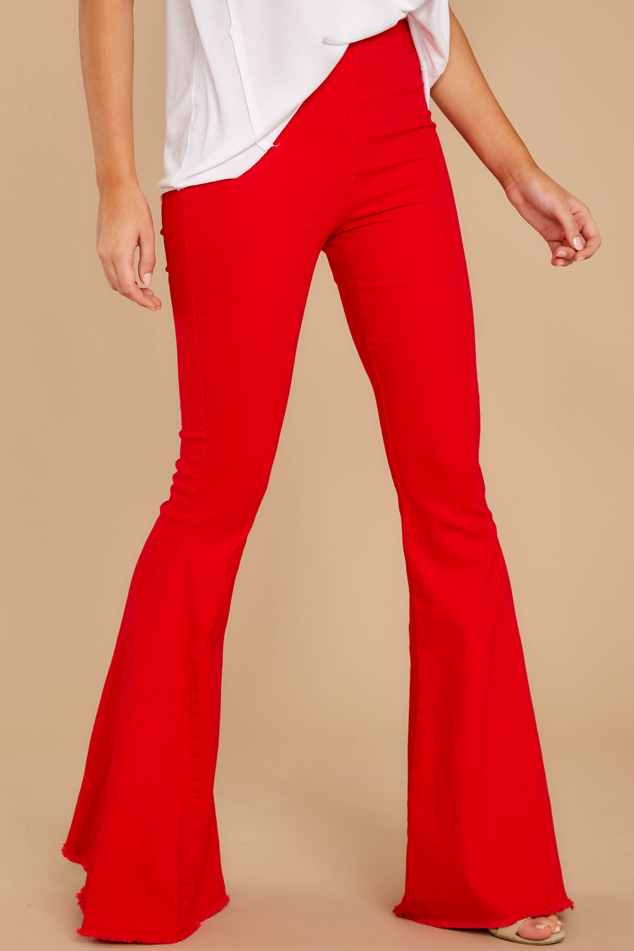 Sexy Red Flare Leg Jeans Cute Denim Bell Bottoms Pants