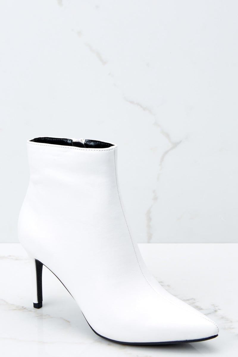 Trendy White Heeled Booties - Faux 