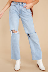 3 What A Rush Light Wash Distressed Straight Jeans at reddress.com