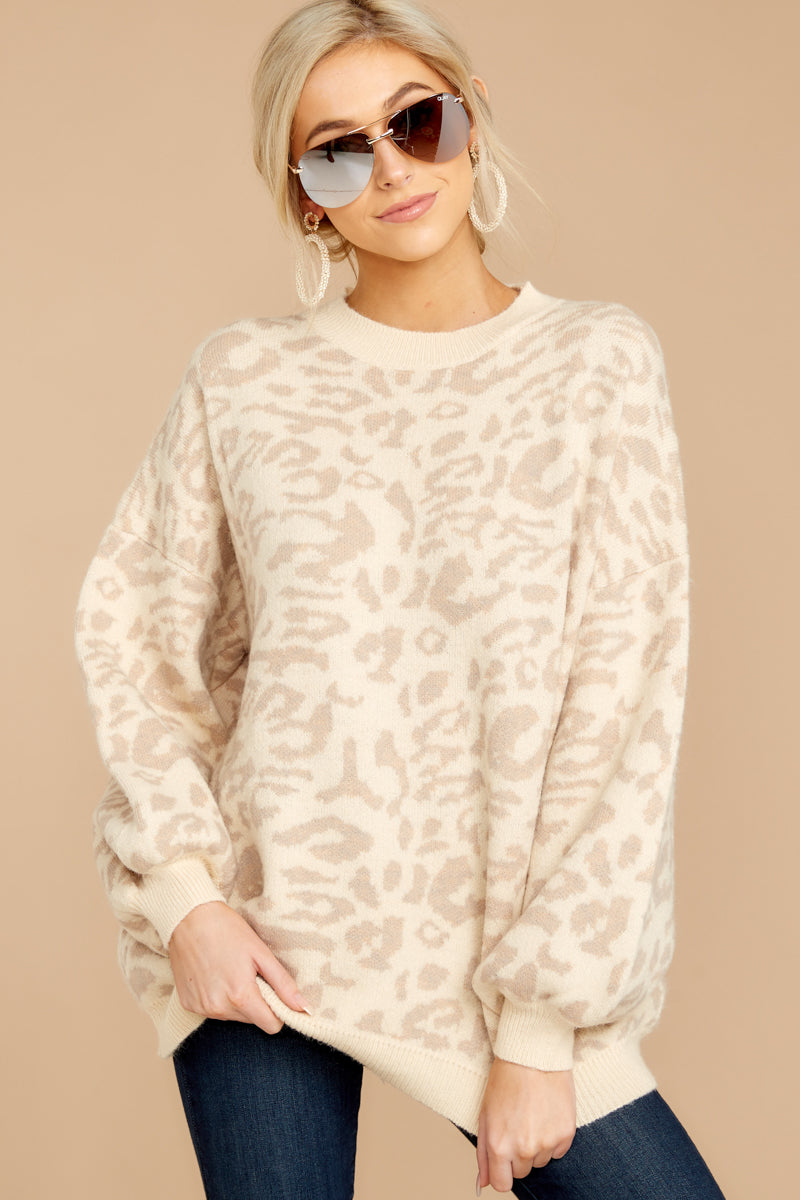 Sassy Ivory Leopard Print Sweater - Oversized Knit Sweater - Top - $48 ...