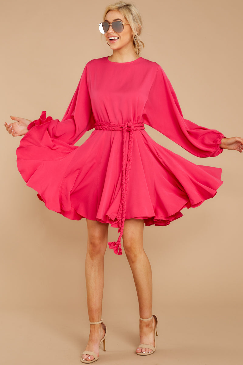 pink flowy dress with sleeves