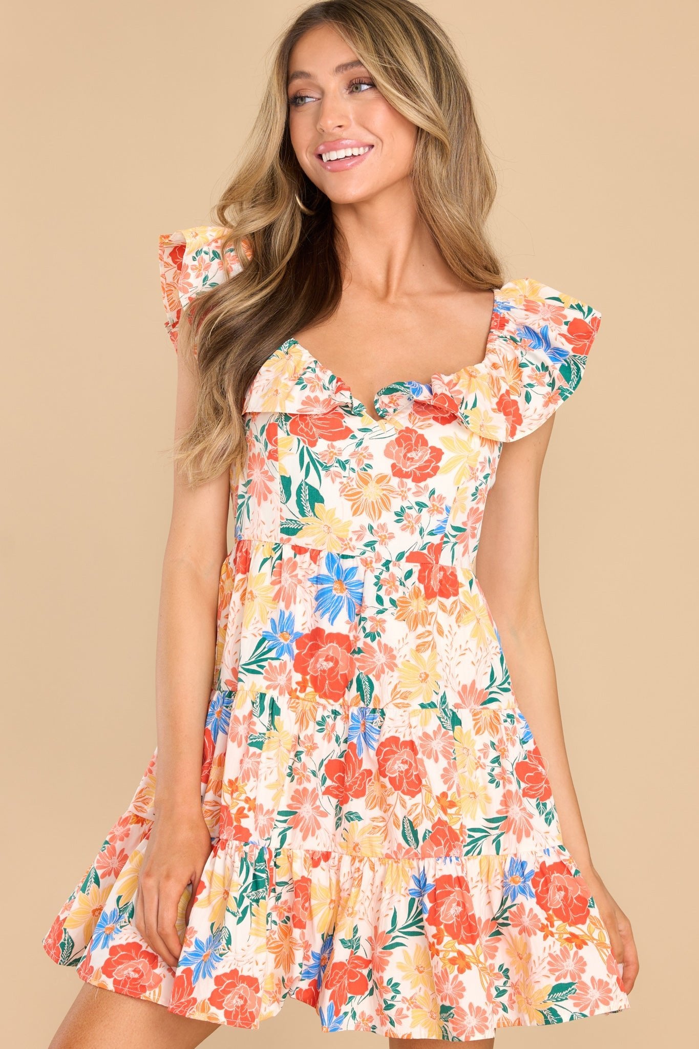 All Tangled Up Orange Multi Floral Print Dress