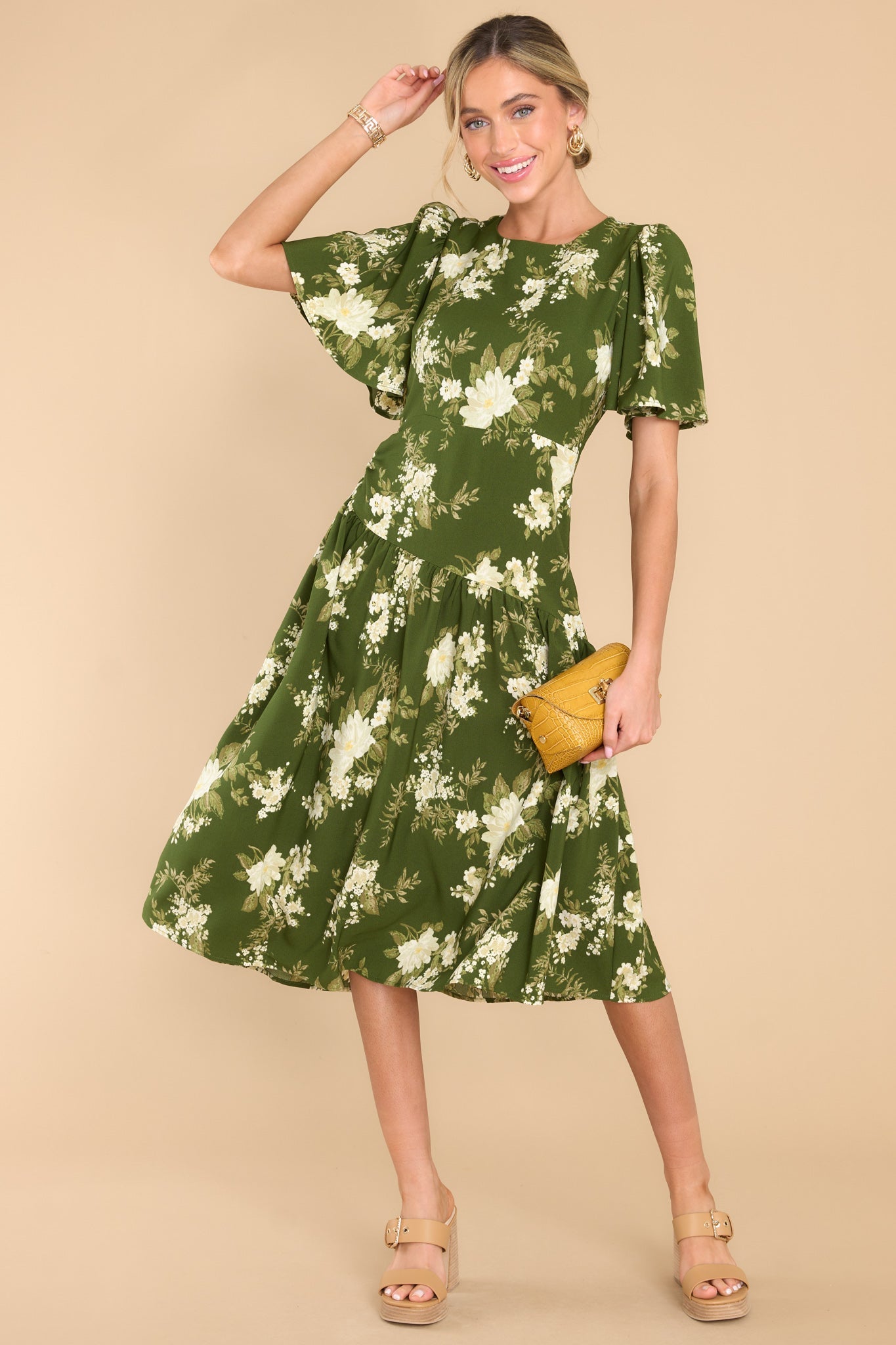 Beautiful Botanicals Green Floral Print Midi Dress