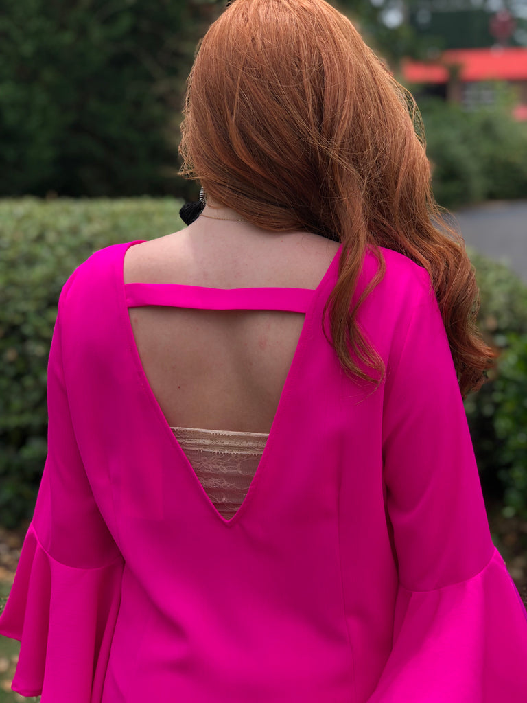 hot pink bell sleeve dress