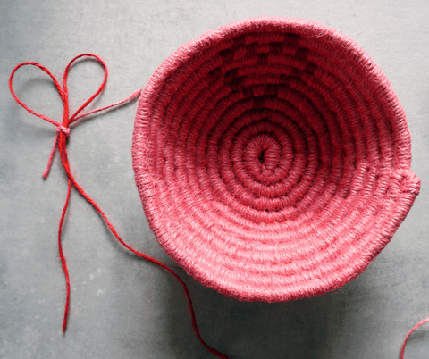la basketry twine basket kit pink basket with a red heart 