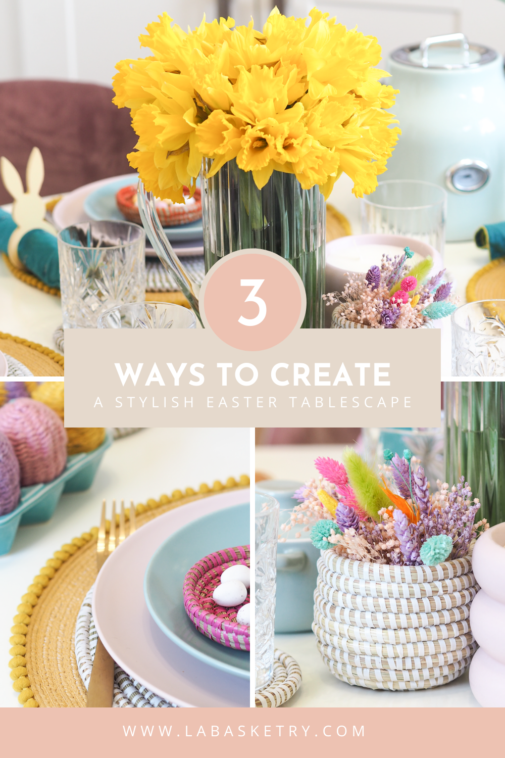 easter table setting collage