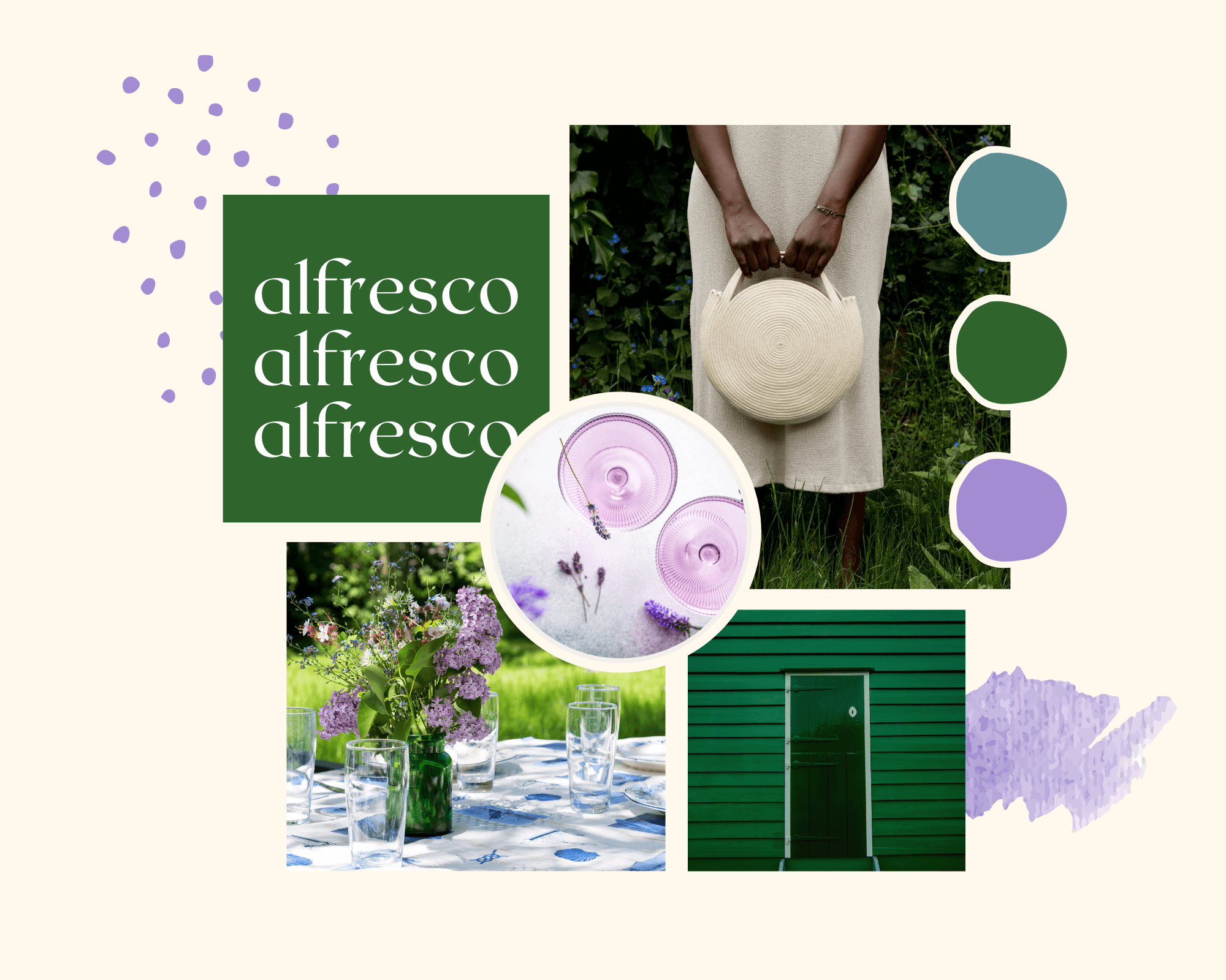 La Basketry's mood boards for summer styling your handmade cotton rope basket bag. This look is alfresco, for a weekend spent outdoors