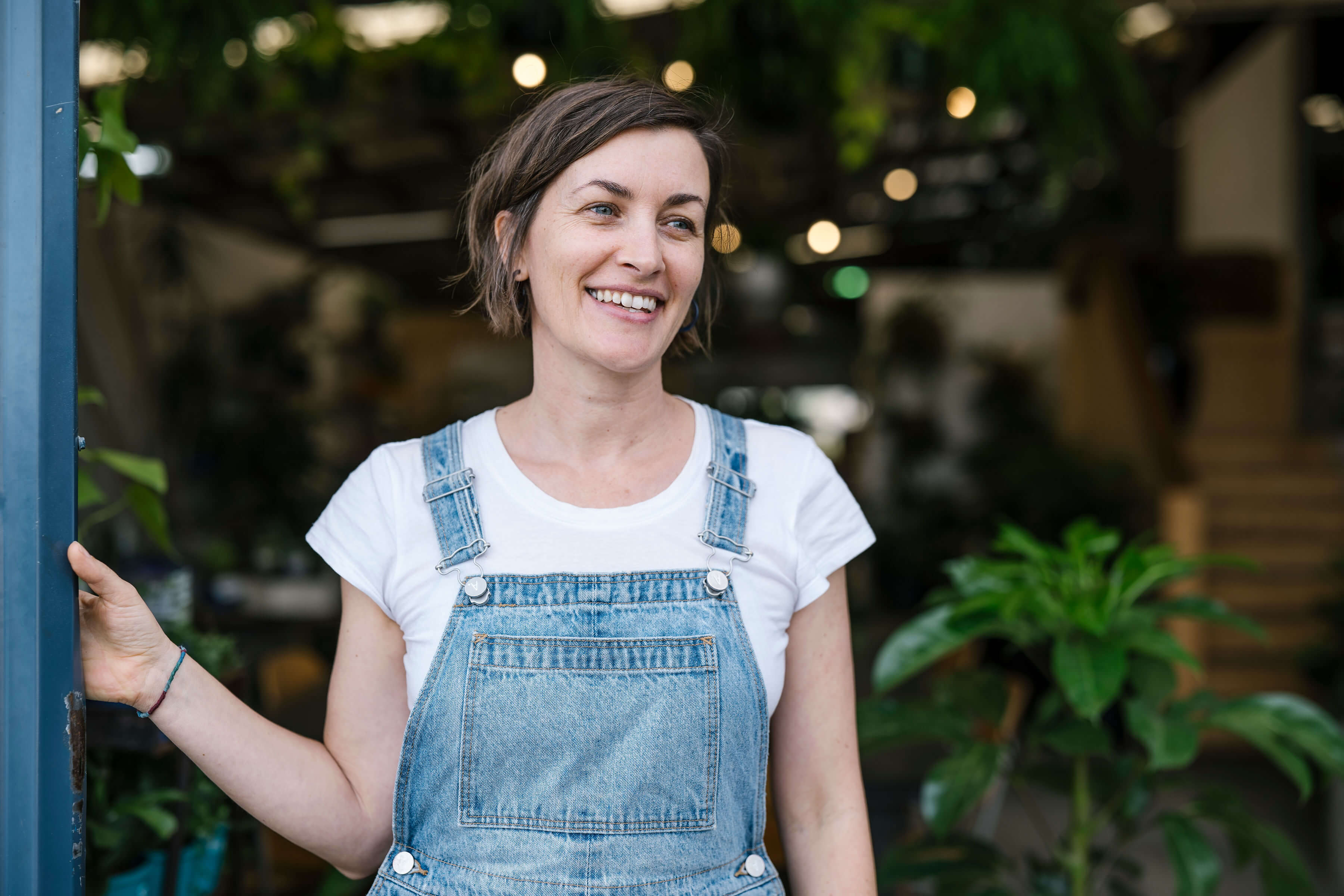 Sarah Bell standing at the door of Stackwood Australia for La Basketry on the shelf