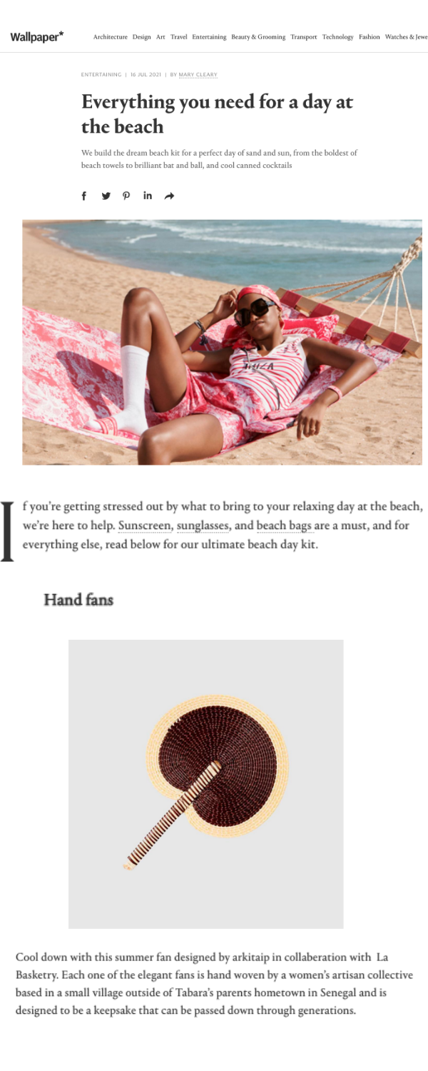 La Basketry's handwoven fan is featured on Wallpaper as an essential for summer 2021