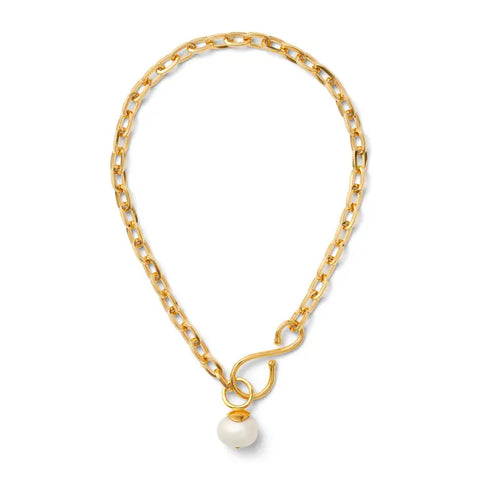Brass chain necklace with pearl