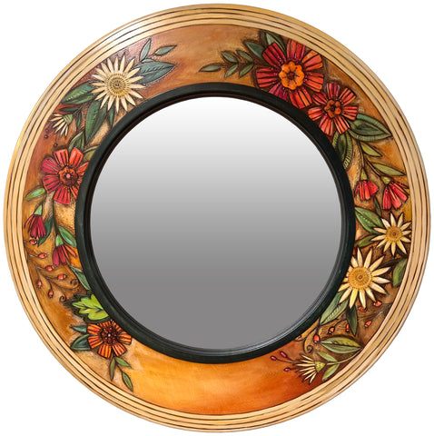 Handmade large circle mirror with floral design