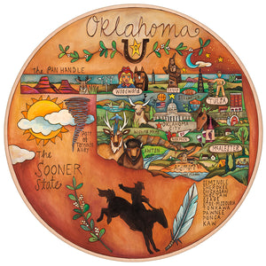 "OKIE Dokie" Lazy Susan – A gorgeous painted map of Oklahoma's unique landmarks and wildlife on a functional lazy susan.