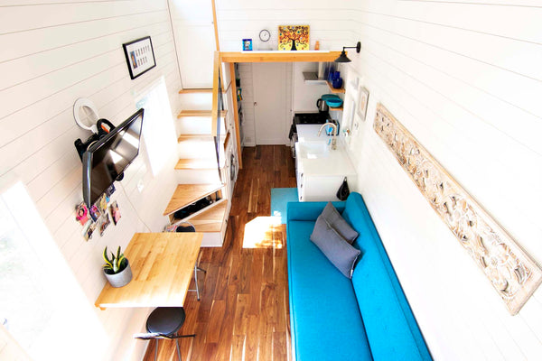 Tall ceilings in this Portland tiny home create a sense of space in the small footprint.