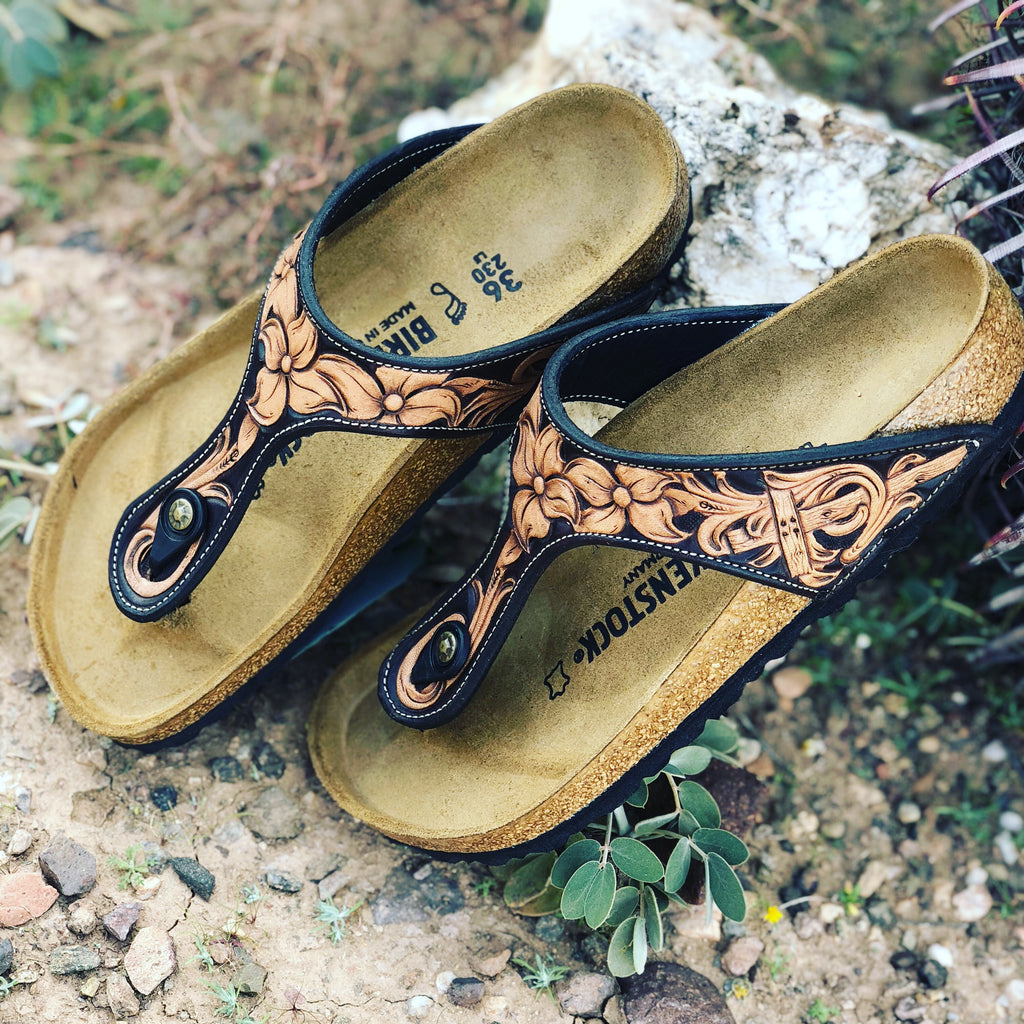 tooled leather birkenstocks