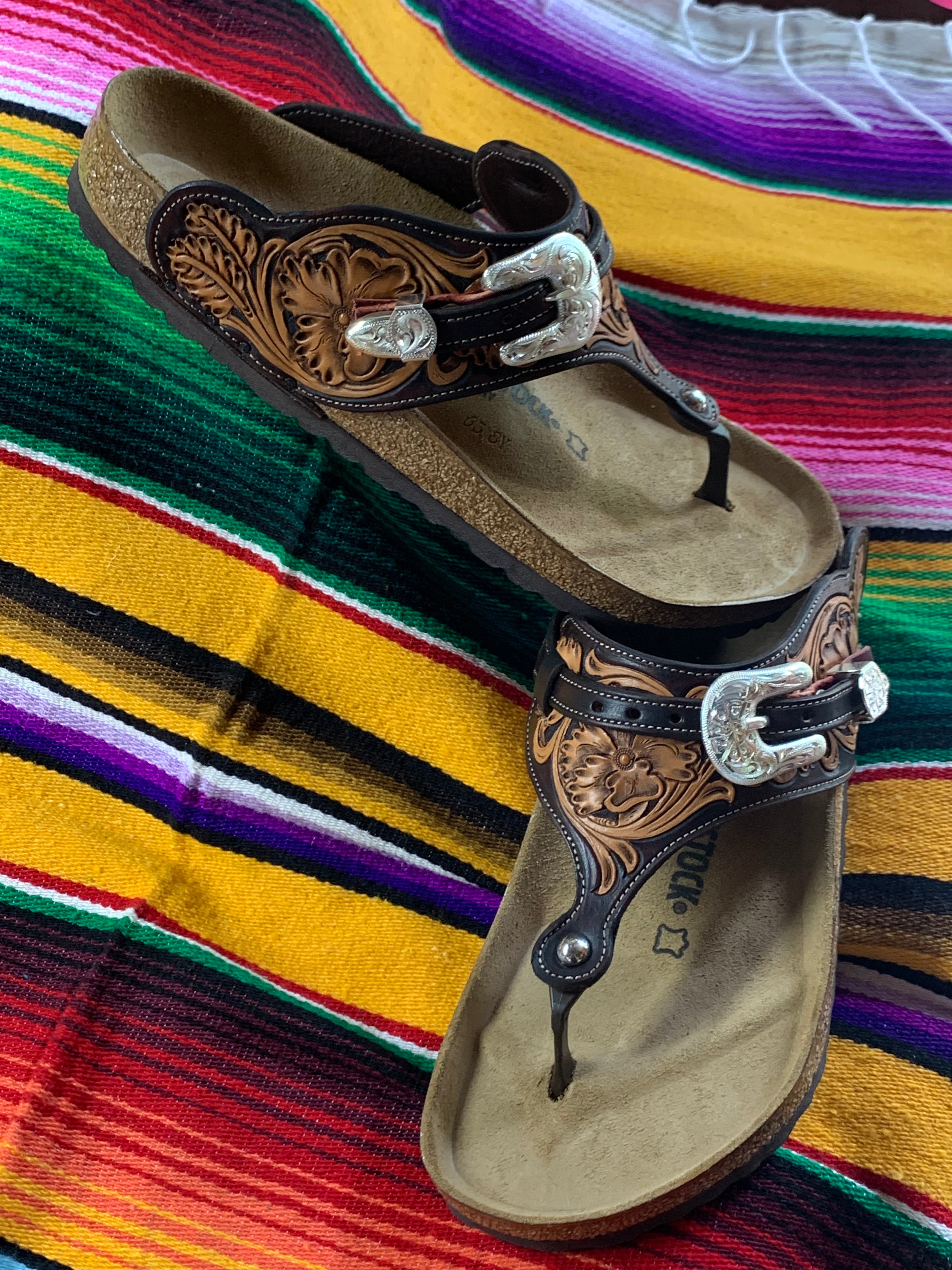 Custom Hand Tooled Birkenstock Sandals 