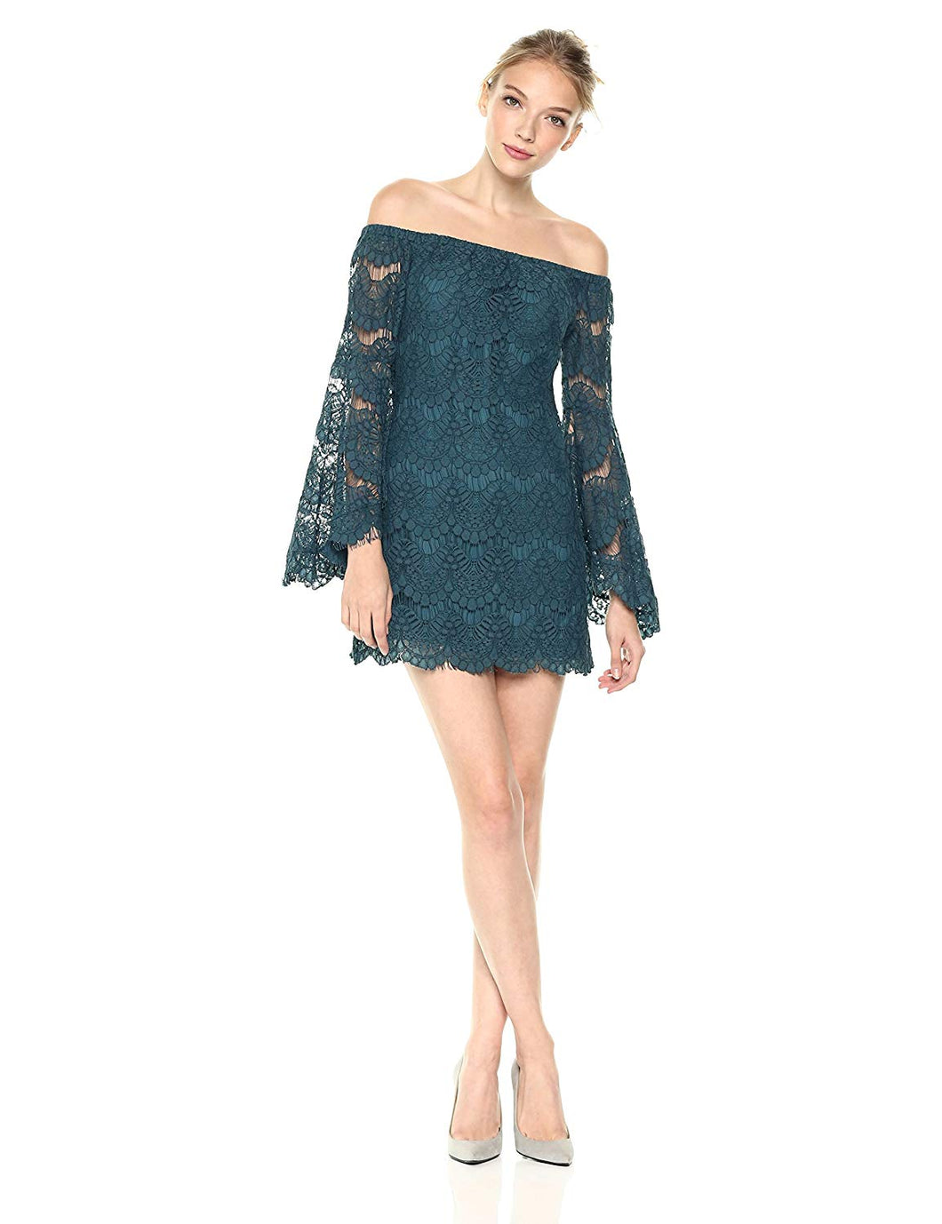 off shoulder lace cocktail dress