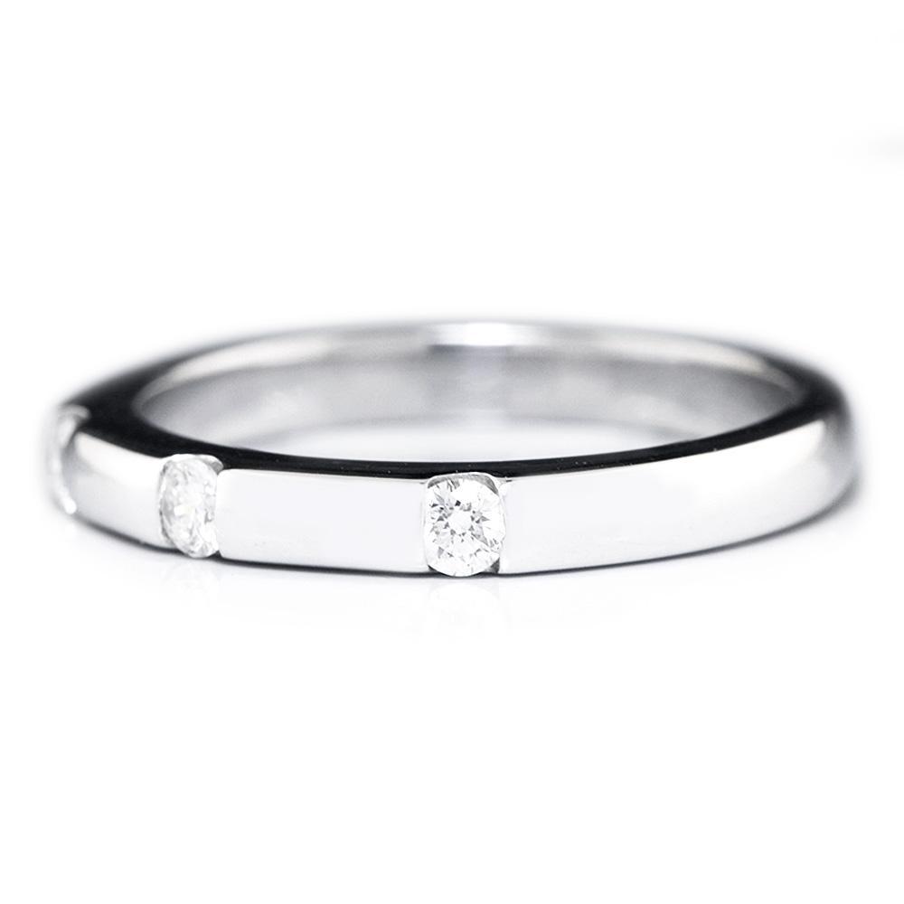 White Gold Straight Wedding Band with 3 Round Diamonds 14K - Once Upon ...