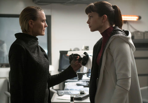 Robin Wright’s character Lt. Joshi stares down Sylvia Hoek’s Luv villainous persona