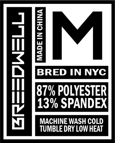 87% polyester, 13% spandex, machine wash cold, tumble dry low