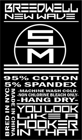 95% cotton, 5% spandex; machine wash cold, non-chlorine bleach, hang dry