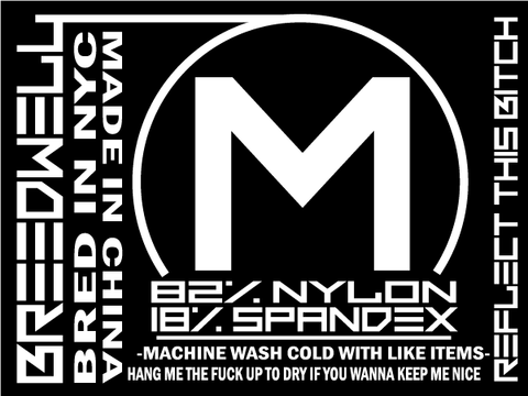 82% NYLON 18% SPANDEX, MACHINE WASH COLD, HANG TO DRY