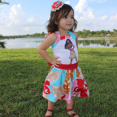 Lovely Girls Moana Party Holiday Birthday Dress with Necklace Costume O15  MG
