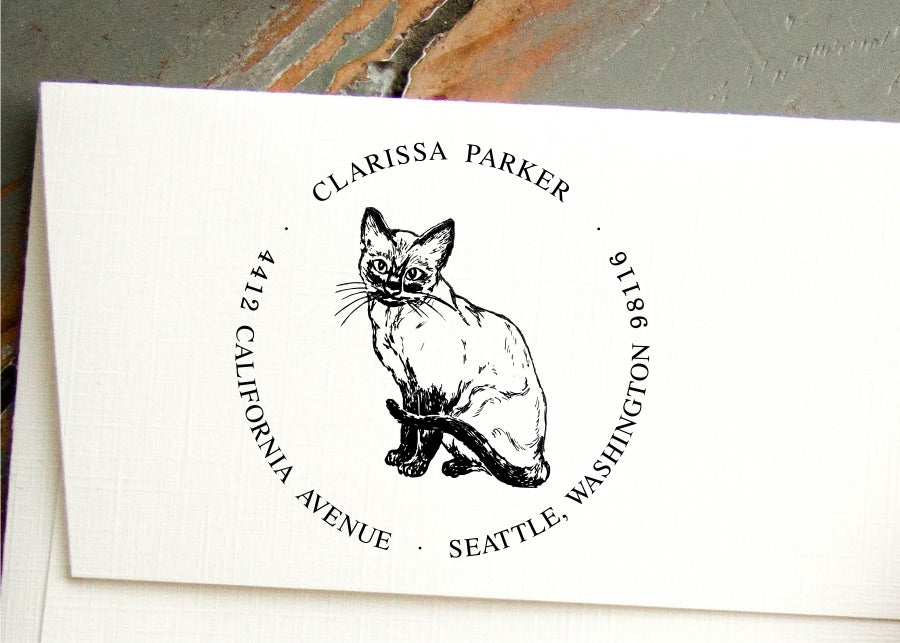 A1345 StampExpression - Black Cat Monogram Custom Return Address Stamp -  Self Inking. Personalized Rubber Stamp with Lines of Text