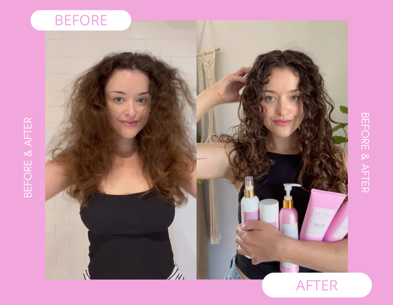 before and after using curly hair products