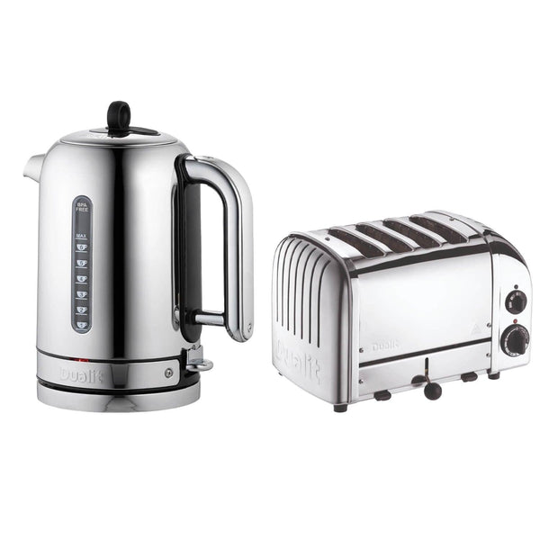 Dualit Black 4 Slice Toaster & Classic Polished Steel 1.7 Litre Kettle Set