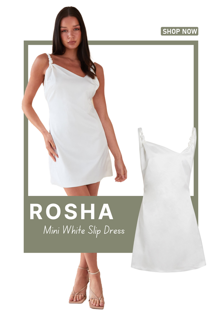 Rosha white satin slip mini dress