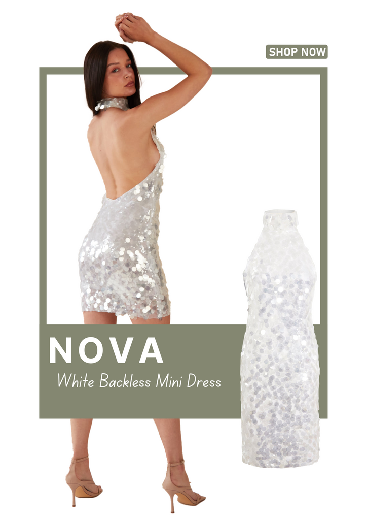 Nova white sequin halter neck backless body-con