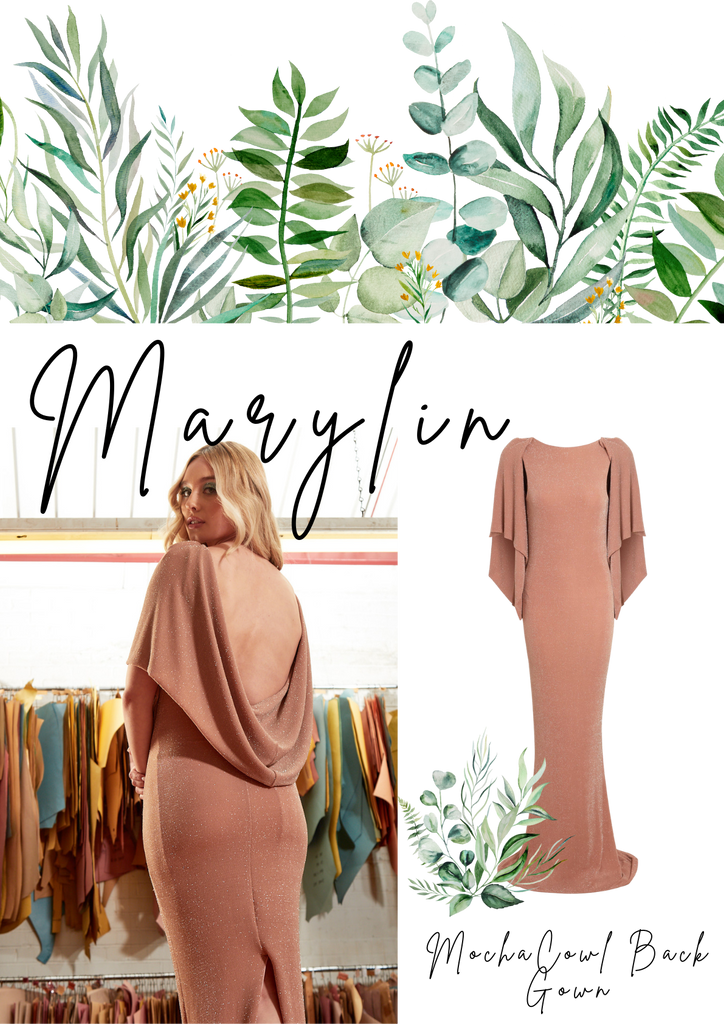 Marylin mocha cowl back gown