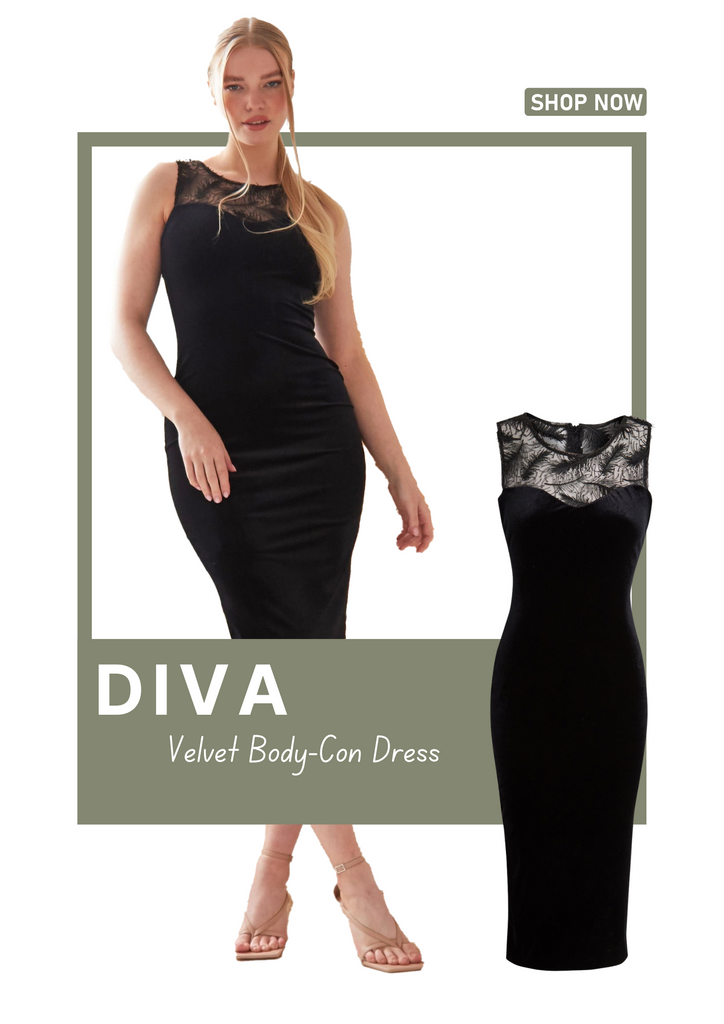 Diva black lace insert velvet dress