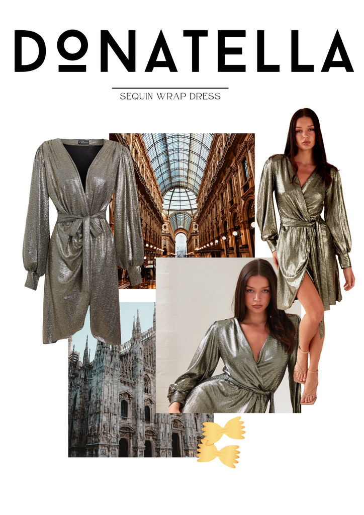 Donatella gold sequin wrap dress