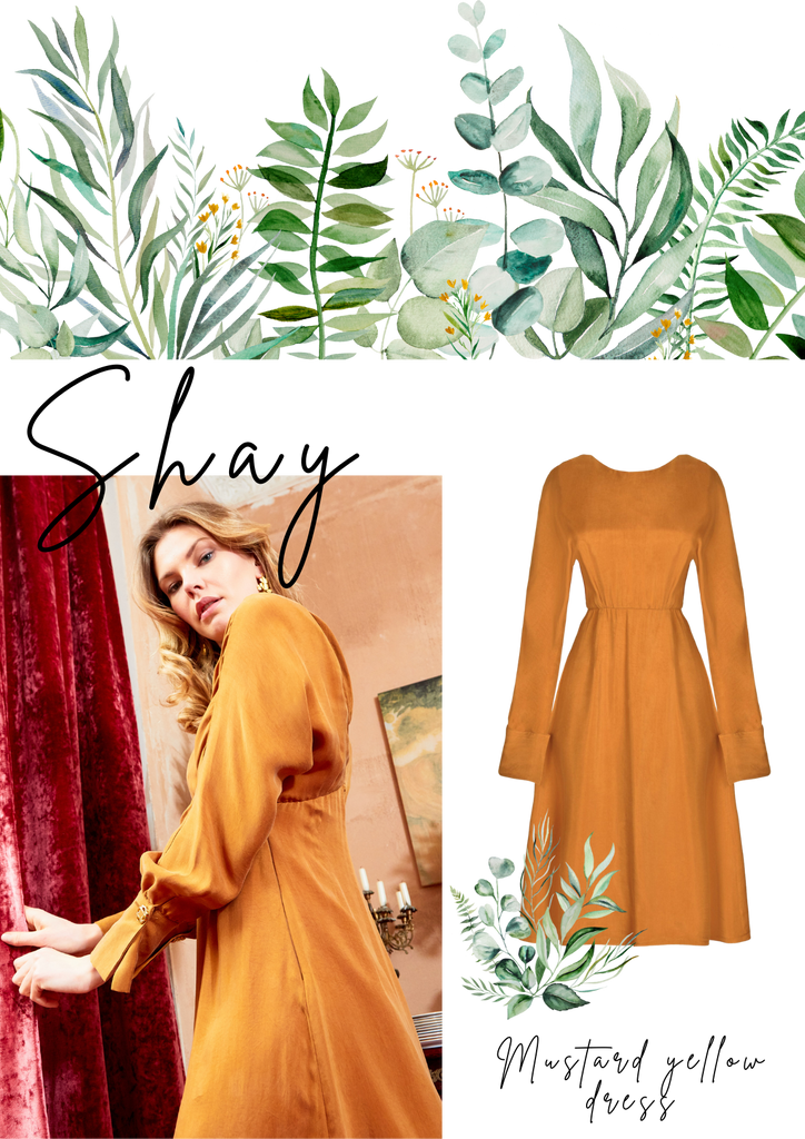 Shay mustard gold midi dress