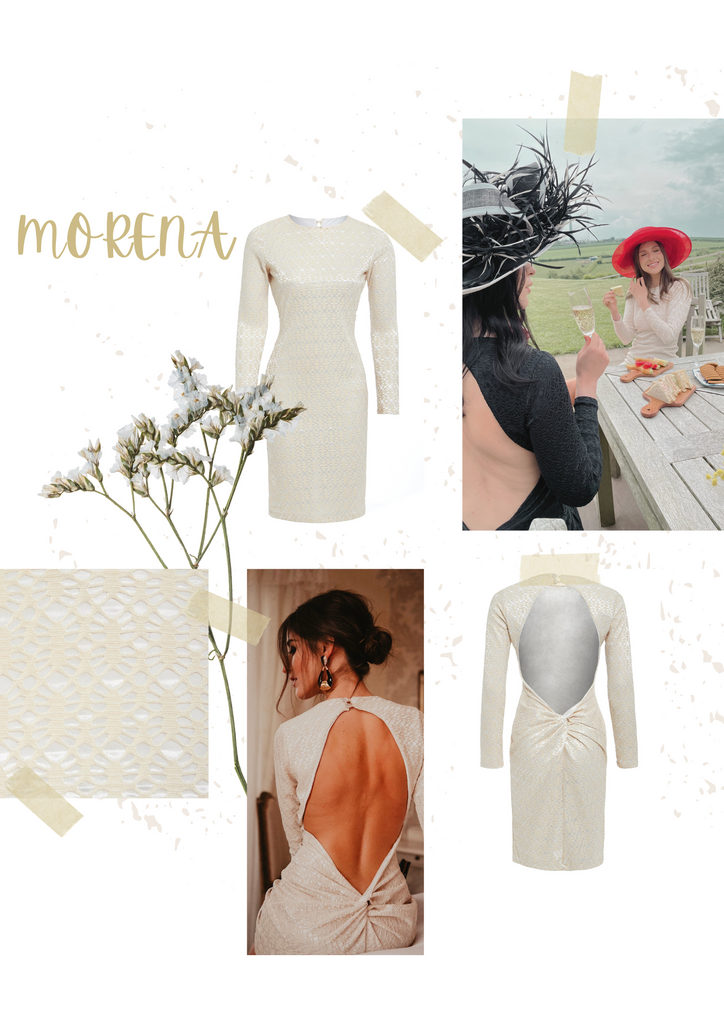 MORENA white lace midi backless dress