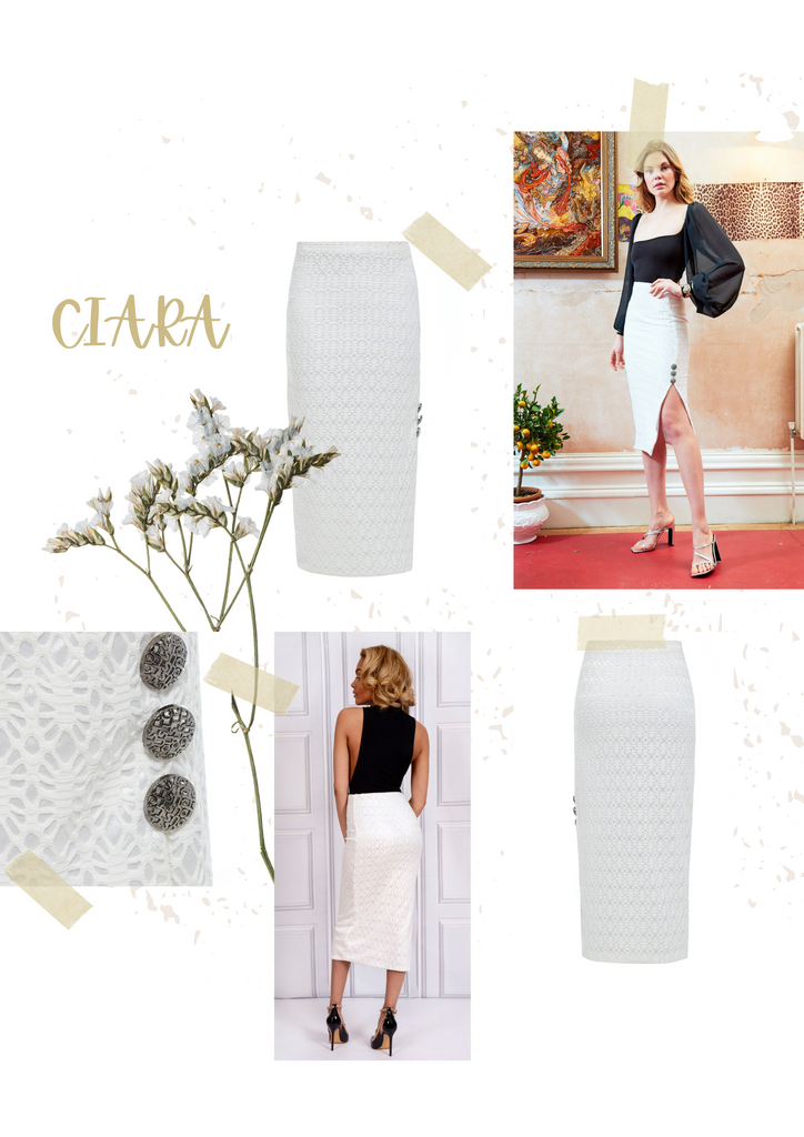 CIARA white lace midi skirt 